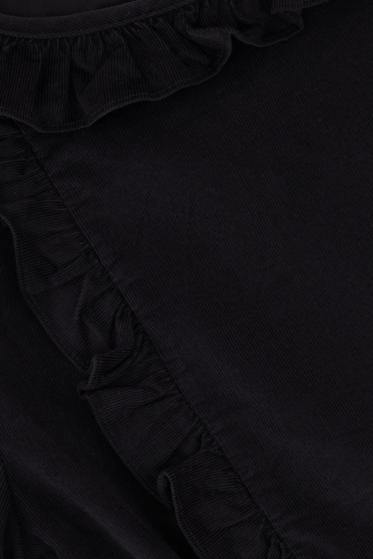 Chamomel Dresses 100% Corduroy Cotton Belted Ruffles Dress - Black