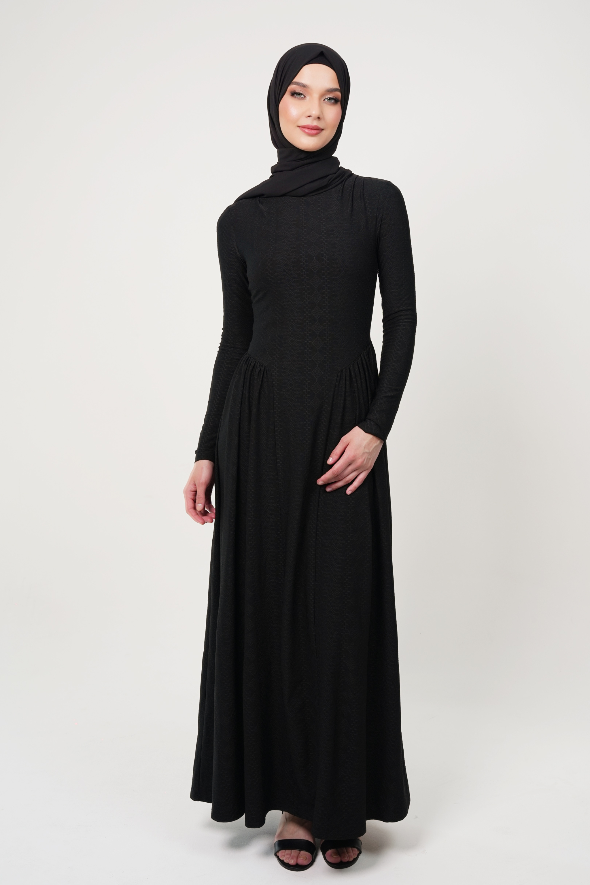 Maxi Dress with Luxury Textured Lycra - Black