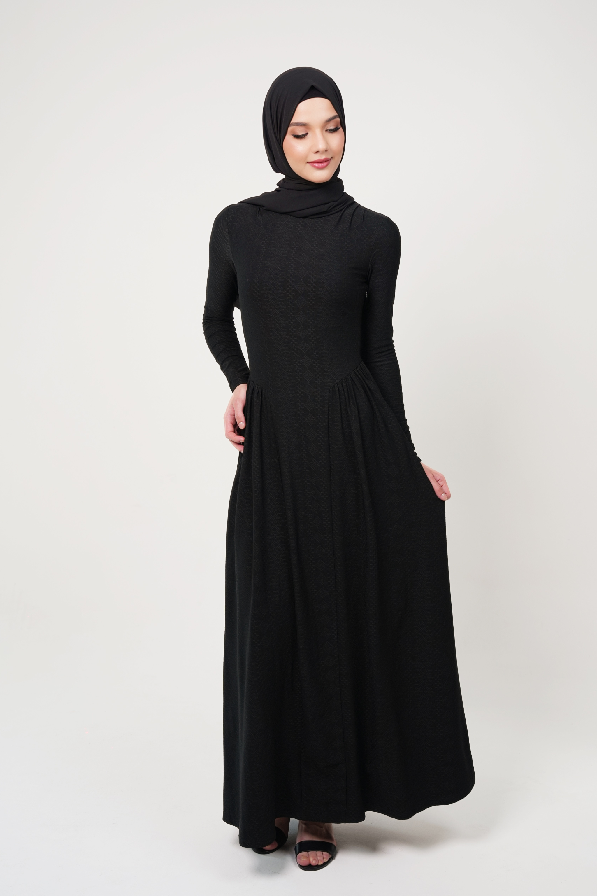 Maxi Dress with Luxury Textured Lycra - Black