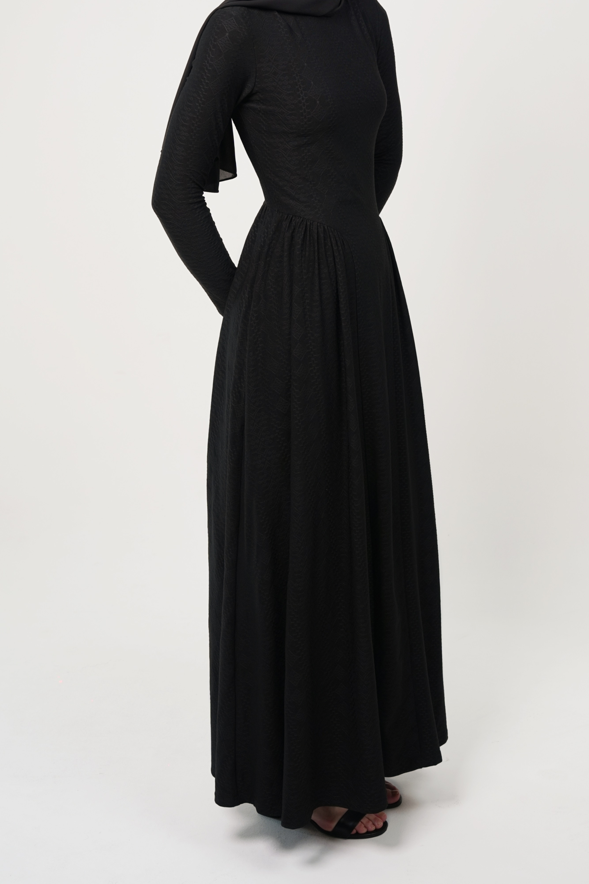 Maxi Dress with Luxury Textured Lycra - Black