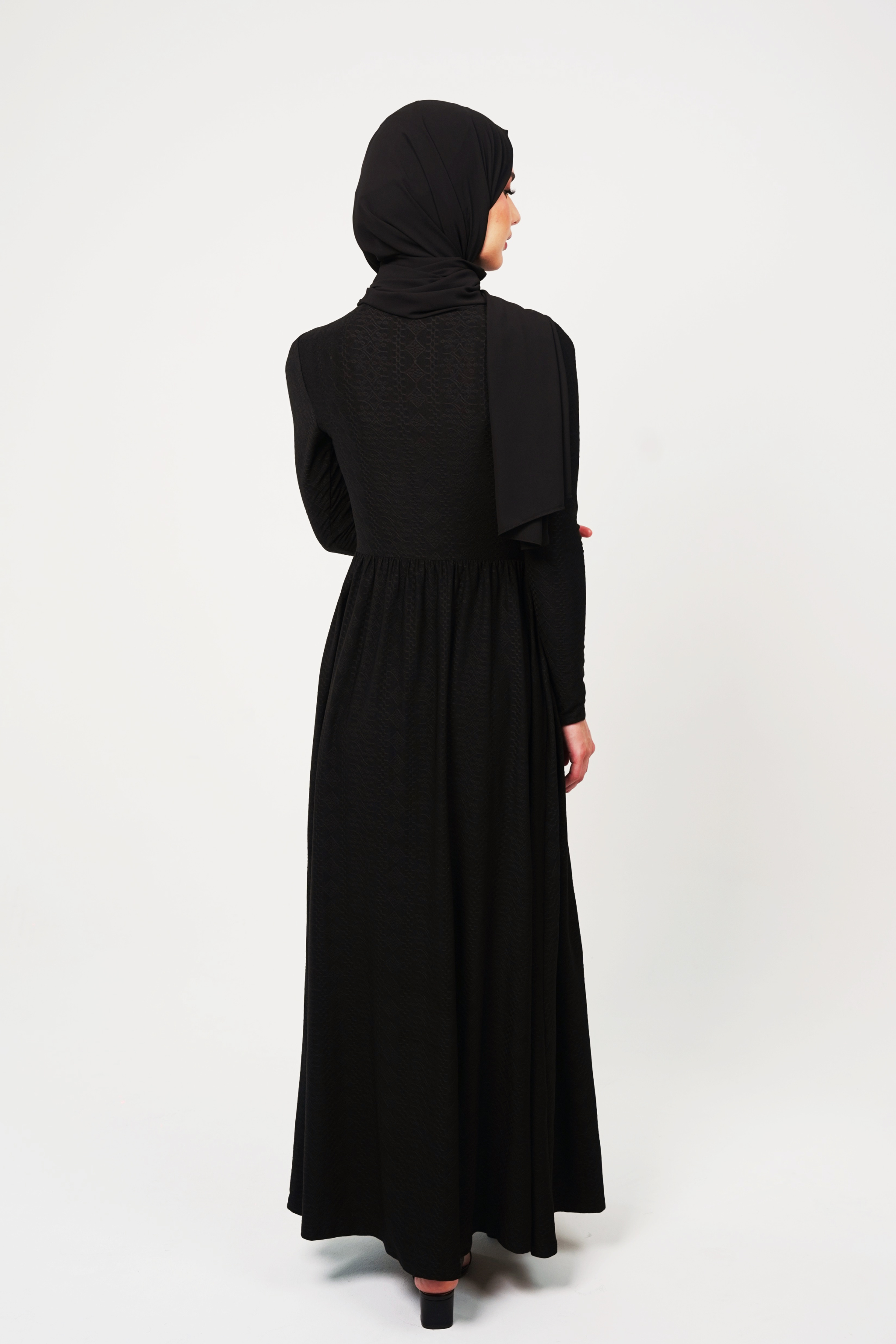 Maxi Dress with Luxury Textured Lycra - Black