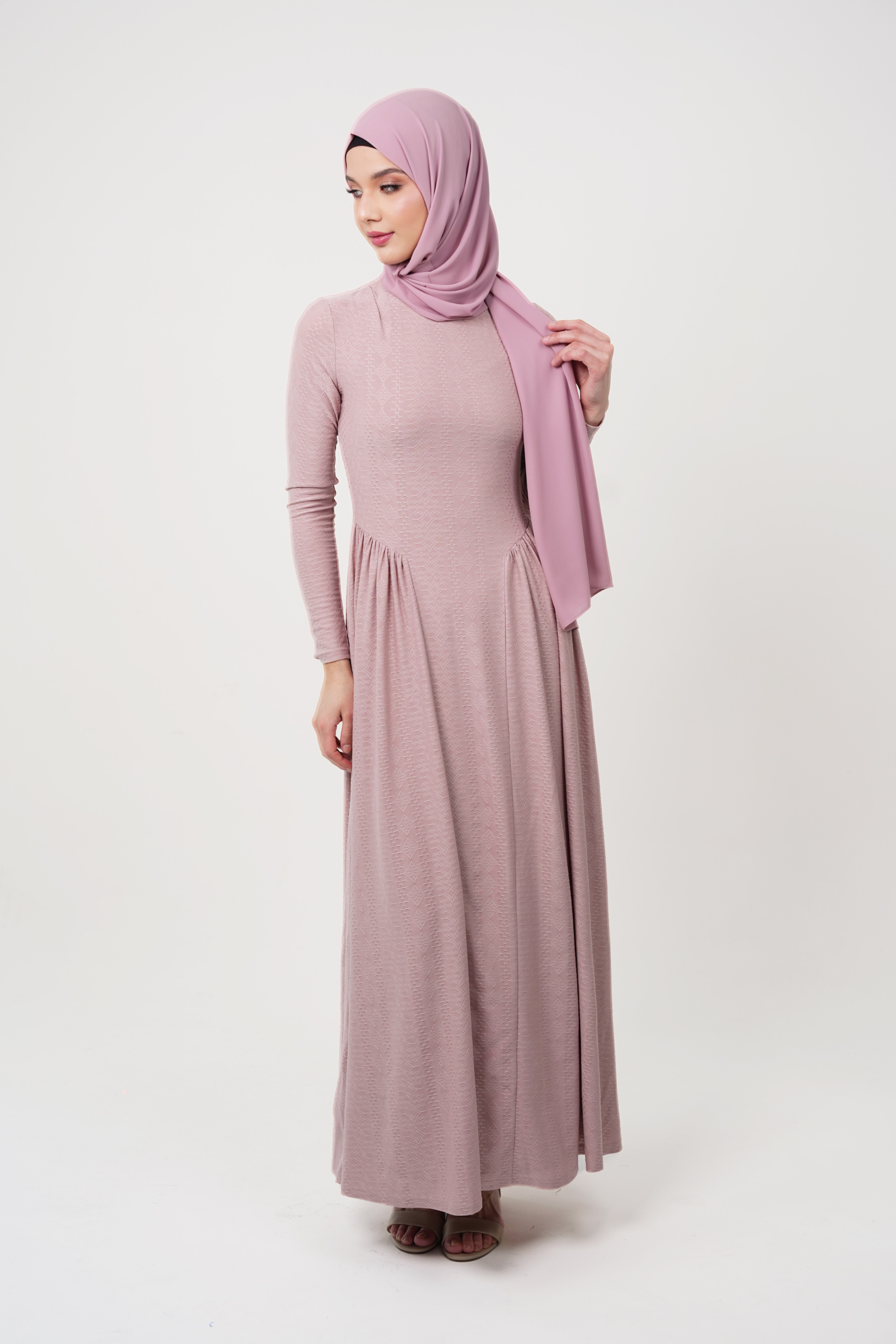 Maxi Dress with Luxury Textured Lycra - Pink