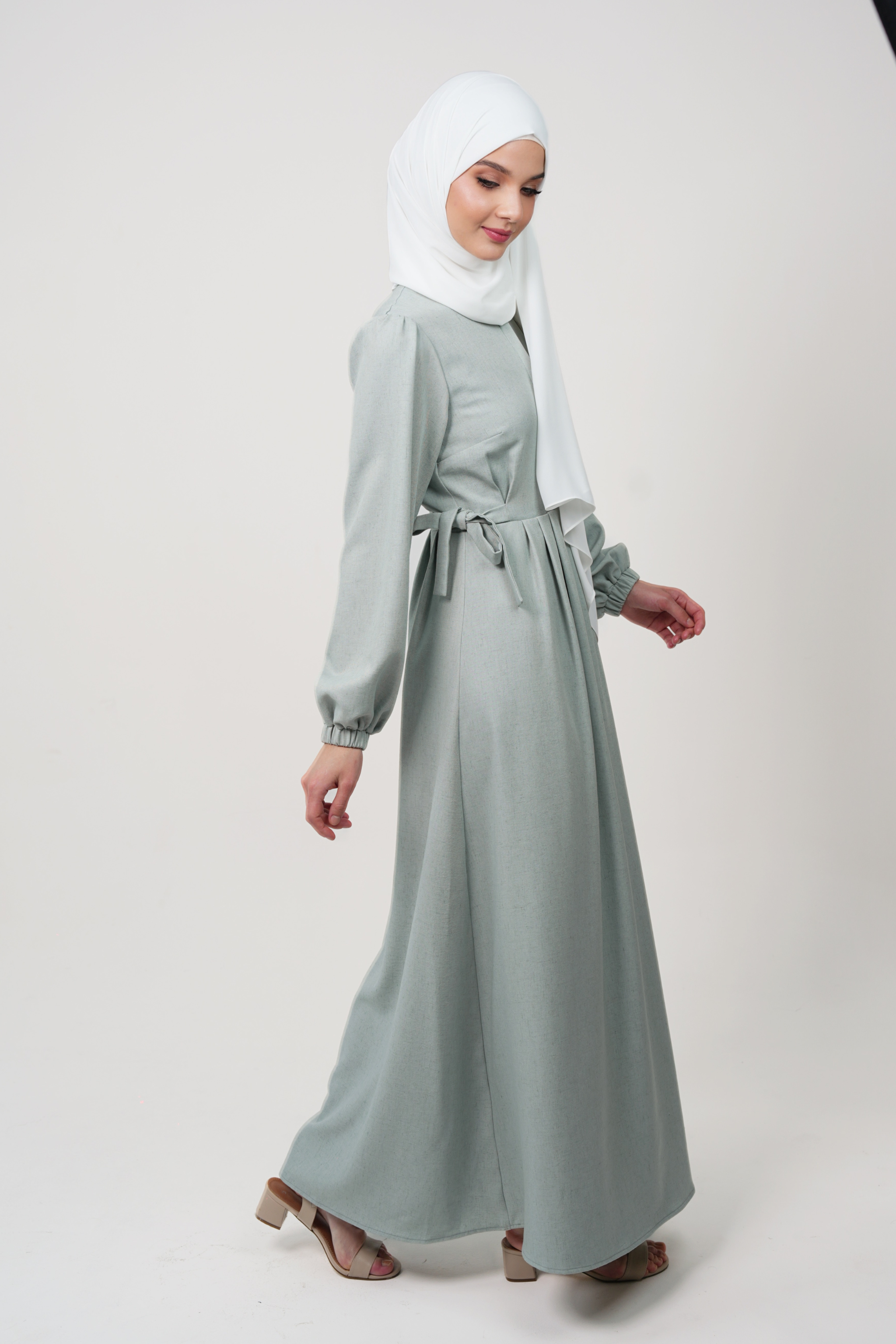 High-Quality Linen Maxi Dress with Hidden Front Buttons – Bright Blue