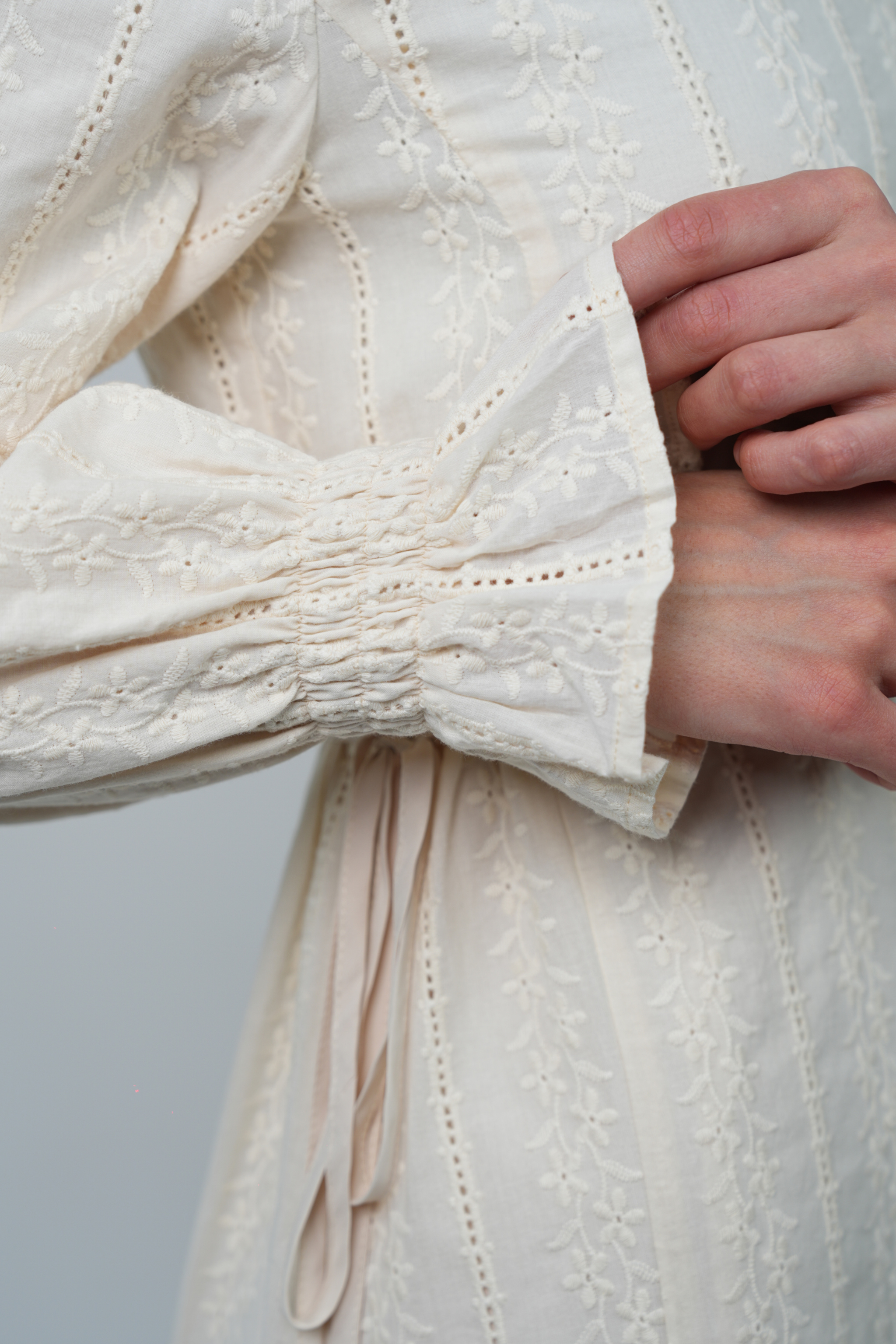 Embroidered 100% Cotton Maxi Dress with Adjustable Waist Tie