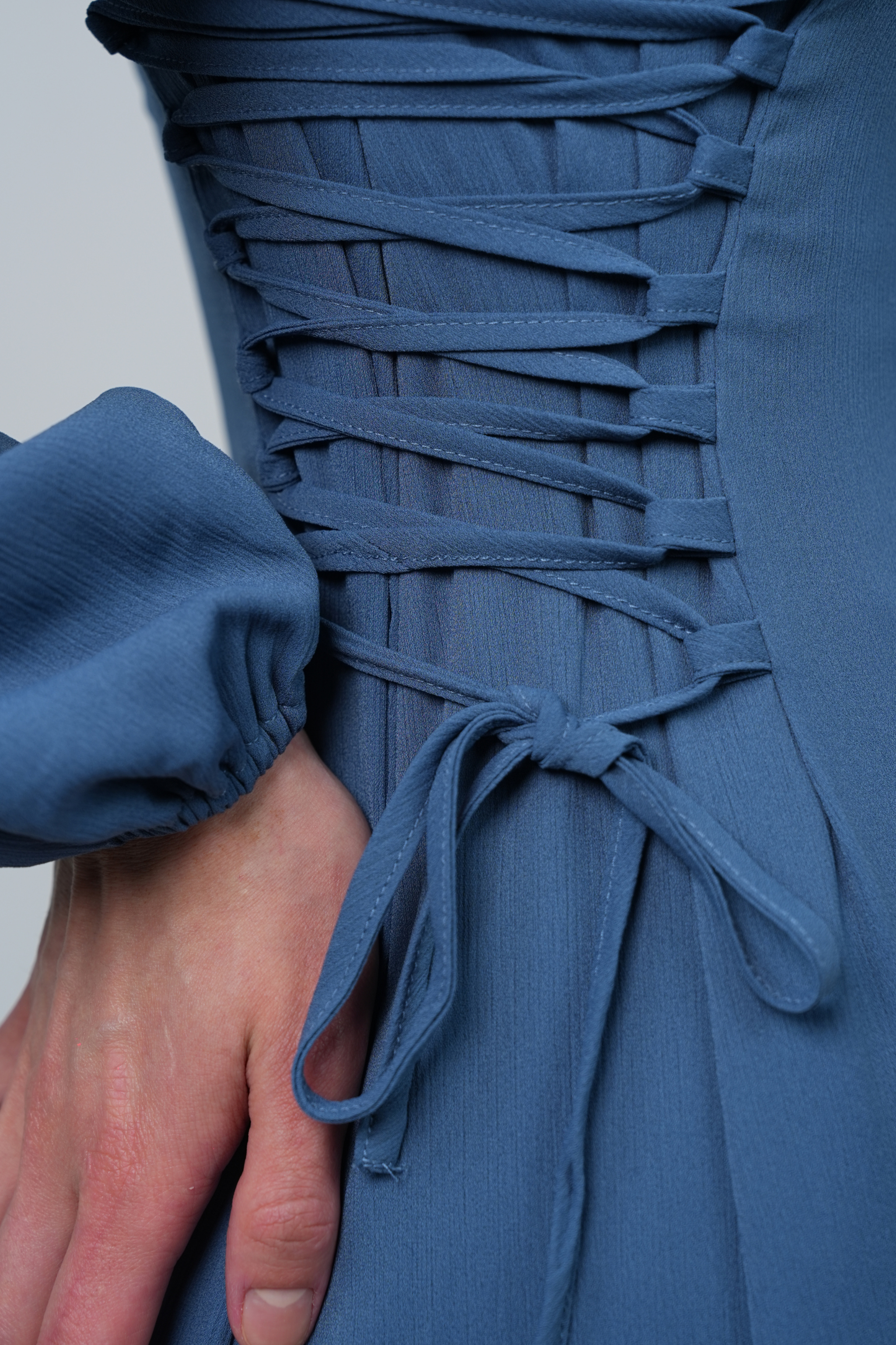 Textured Chiffon Maxi Dress with Side Waist Tie Detail - Midnight Blue