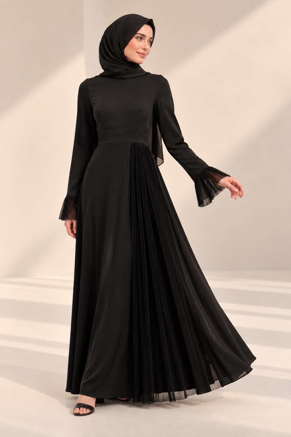 Luxury Satin Maxi Evening Dress- Black