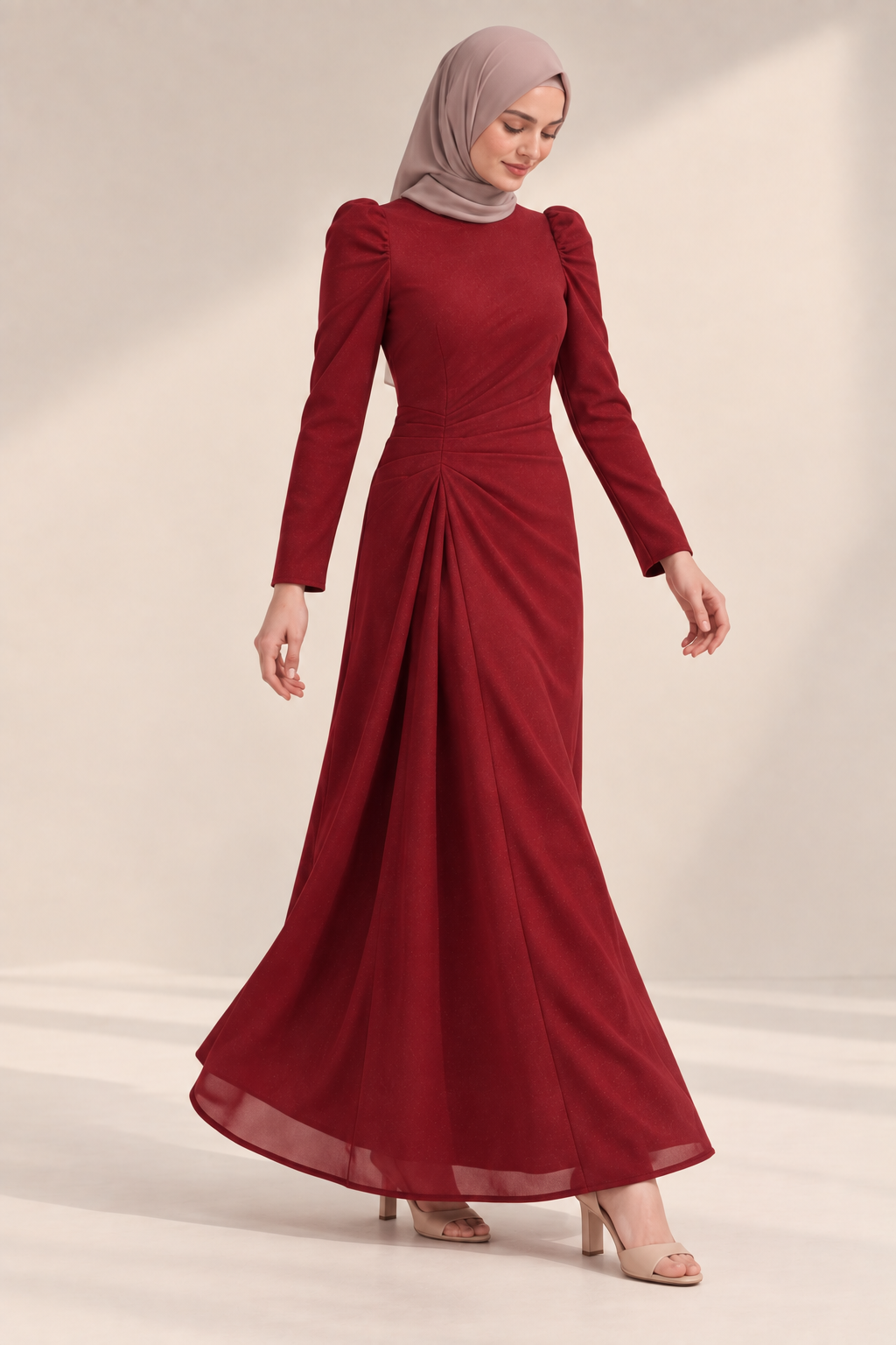 Luxury Chiffon Maxi Evening Dress- Deep Wine
