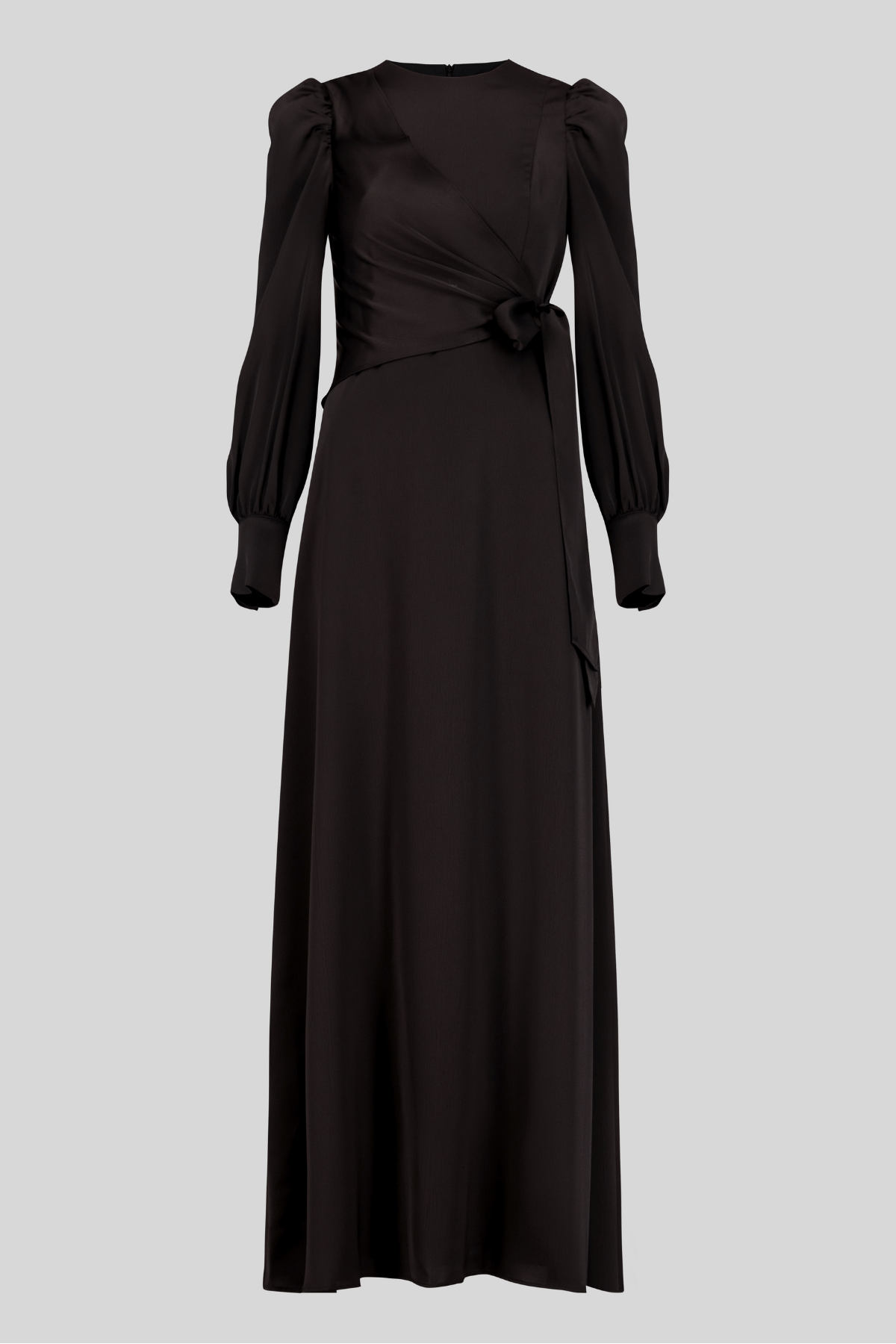 Chamomel Dresses Classic Elegant Satin Wrap Maxi Dress - Black