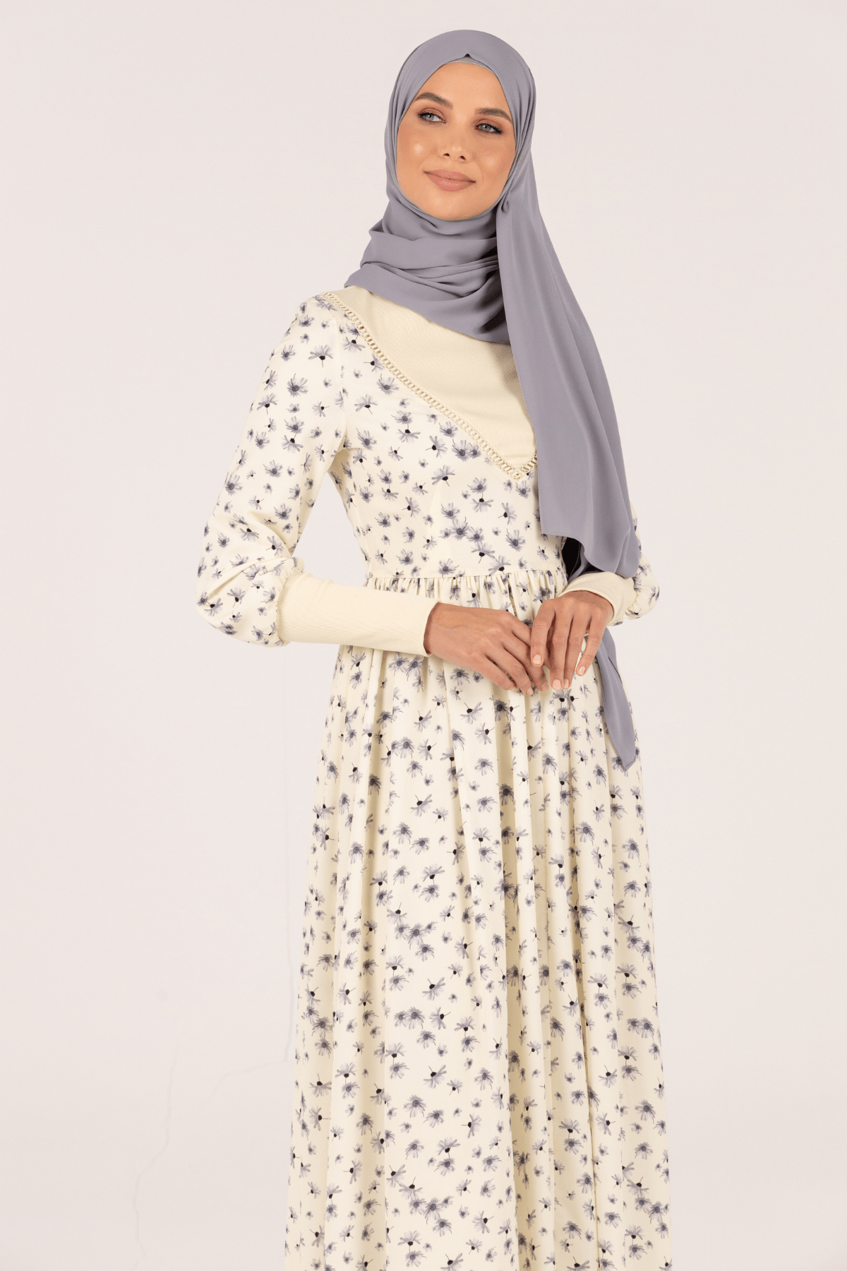 Chamomel Dresses Dream Purple Flowers Chiffon V-shape Maxi Dress - Beige