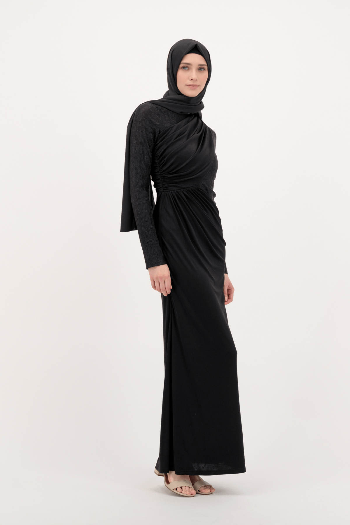 Luxury Silk Maxi Evening Dress- Black