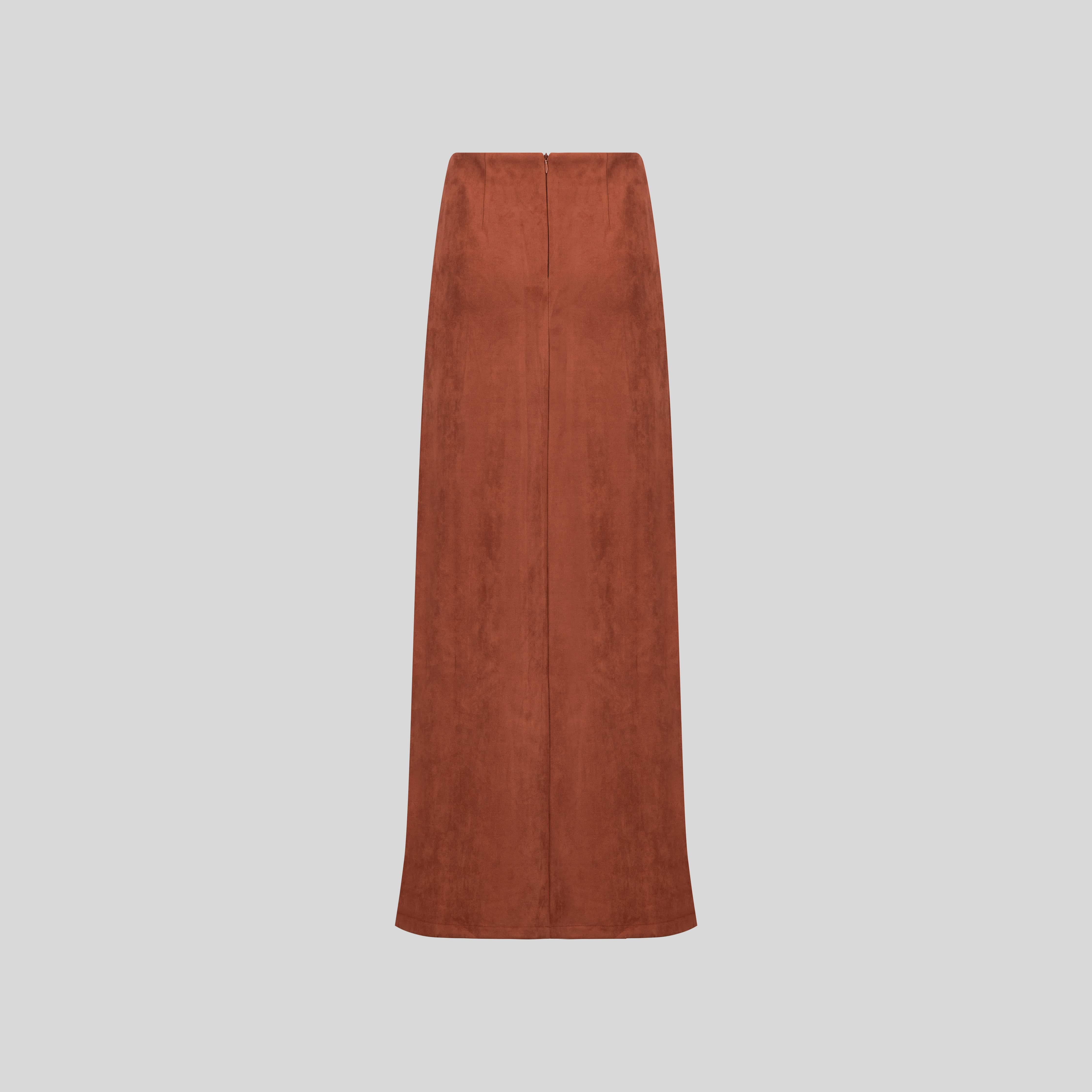 Chamomel Long Skirts Maxi Suede Draped Skirt - Orange