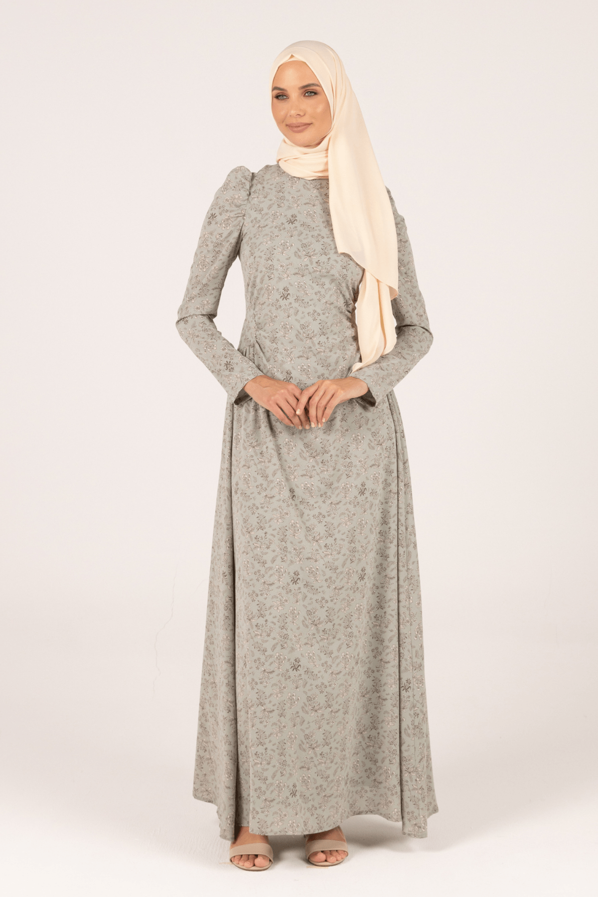 Chamomel Dresses Meadow Maxi Puff Sleeves Waist Tie Dress - Green