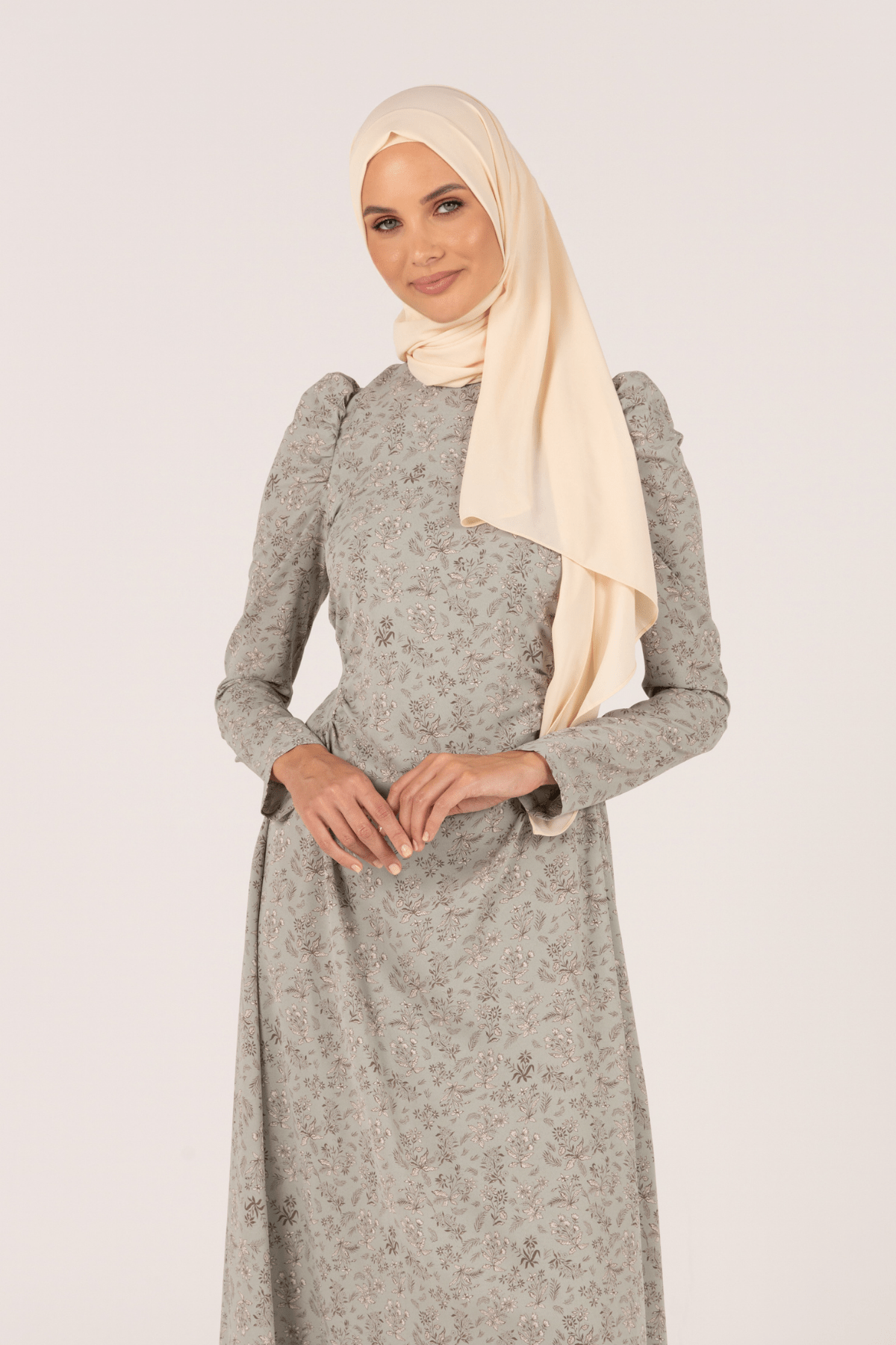 Chamomel Dresses Meadow Maxi Puff Sleeves Waist Tie Dress - Green