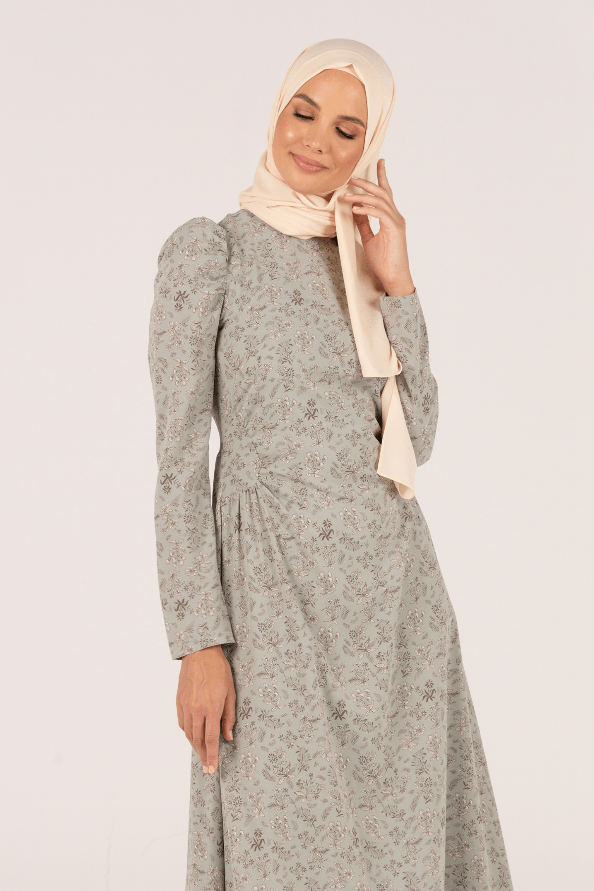 Chamomel Dresses Meadow Maxi Puff Sleeves Waist Tie Dress - Green