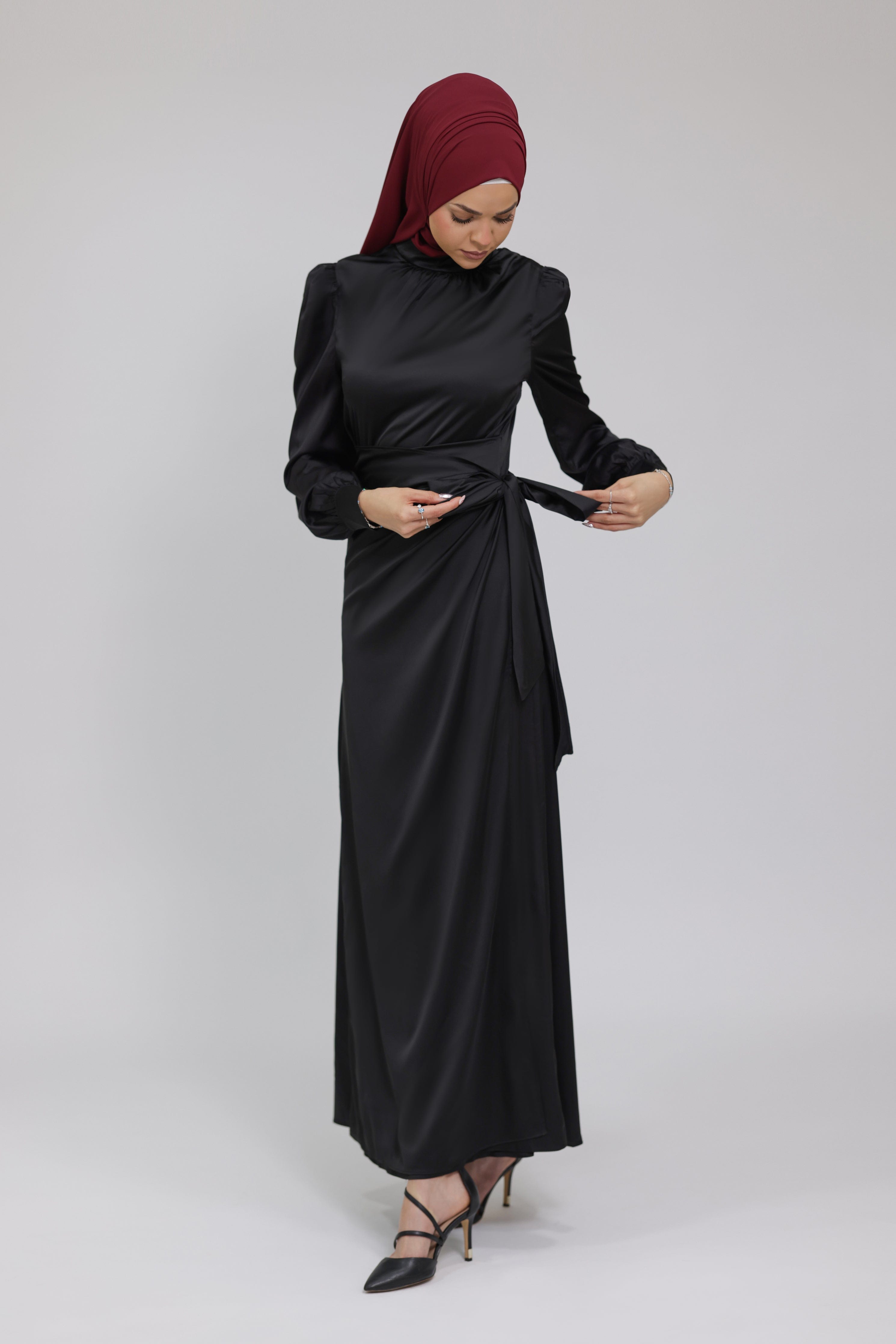 Chamomel Dresses Classic Wrap Satin Maxi Dress - Black