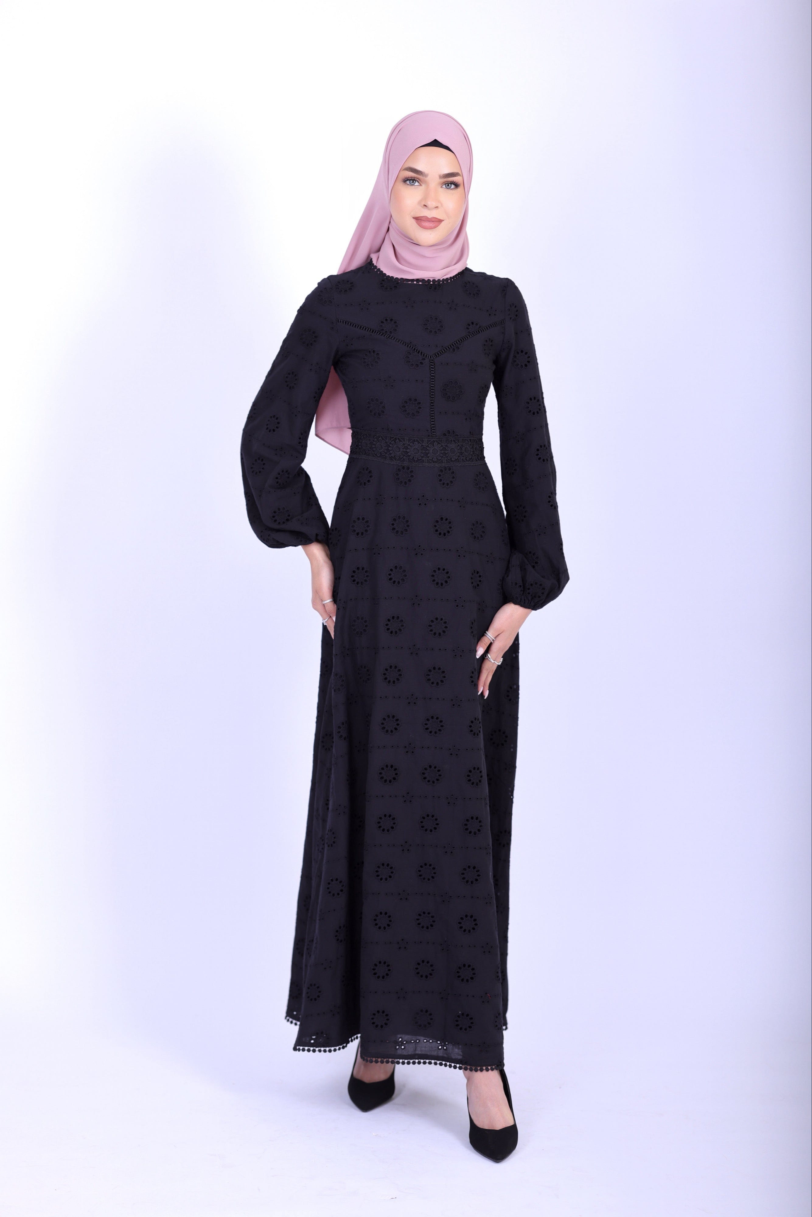 Chamomel Luxury 100% Cotton Modest Beach Dress - BLACK