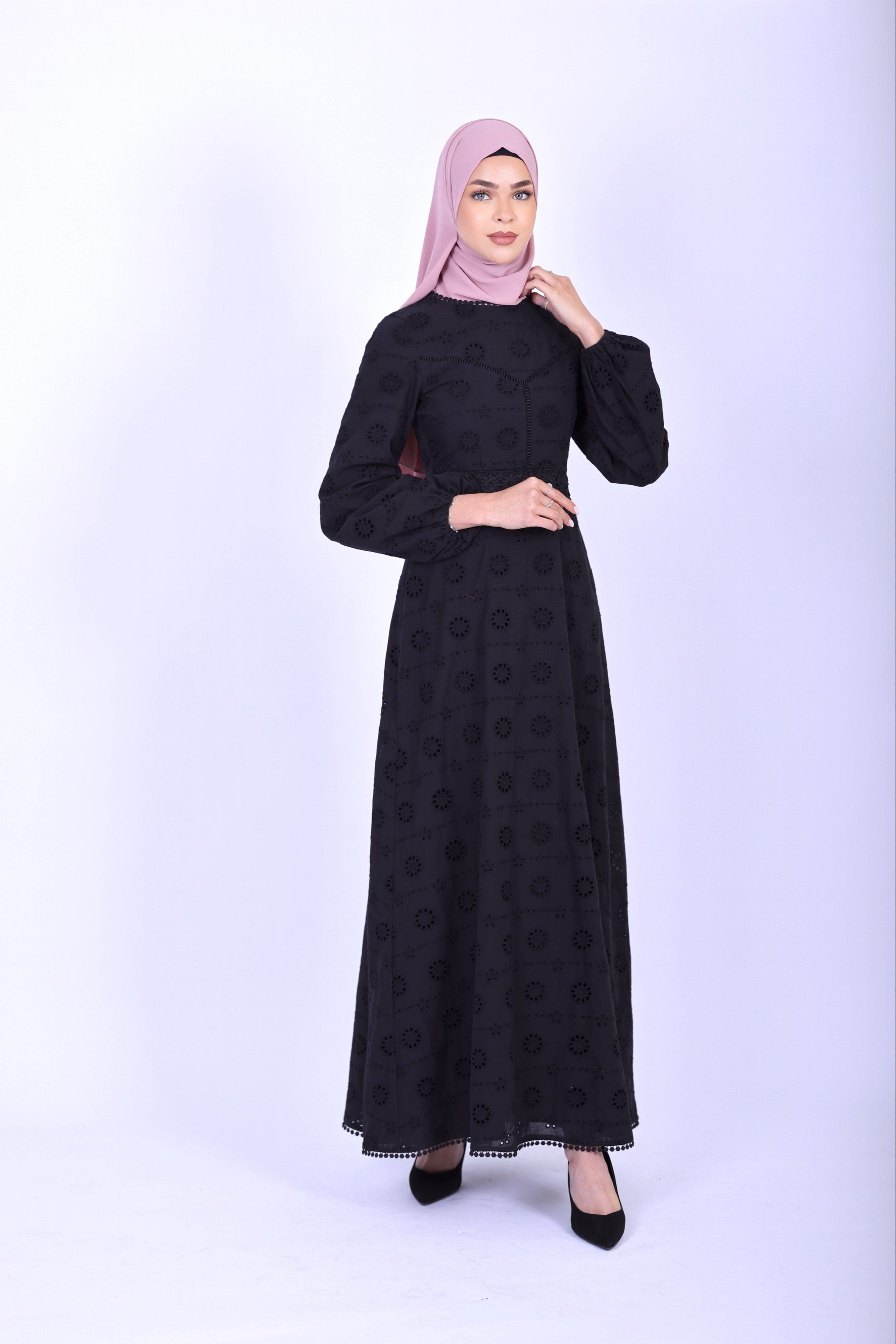 Chamomel Luxury 100% Cotton Modest Beach Dress - BLACK
