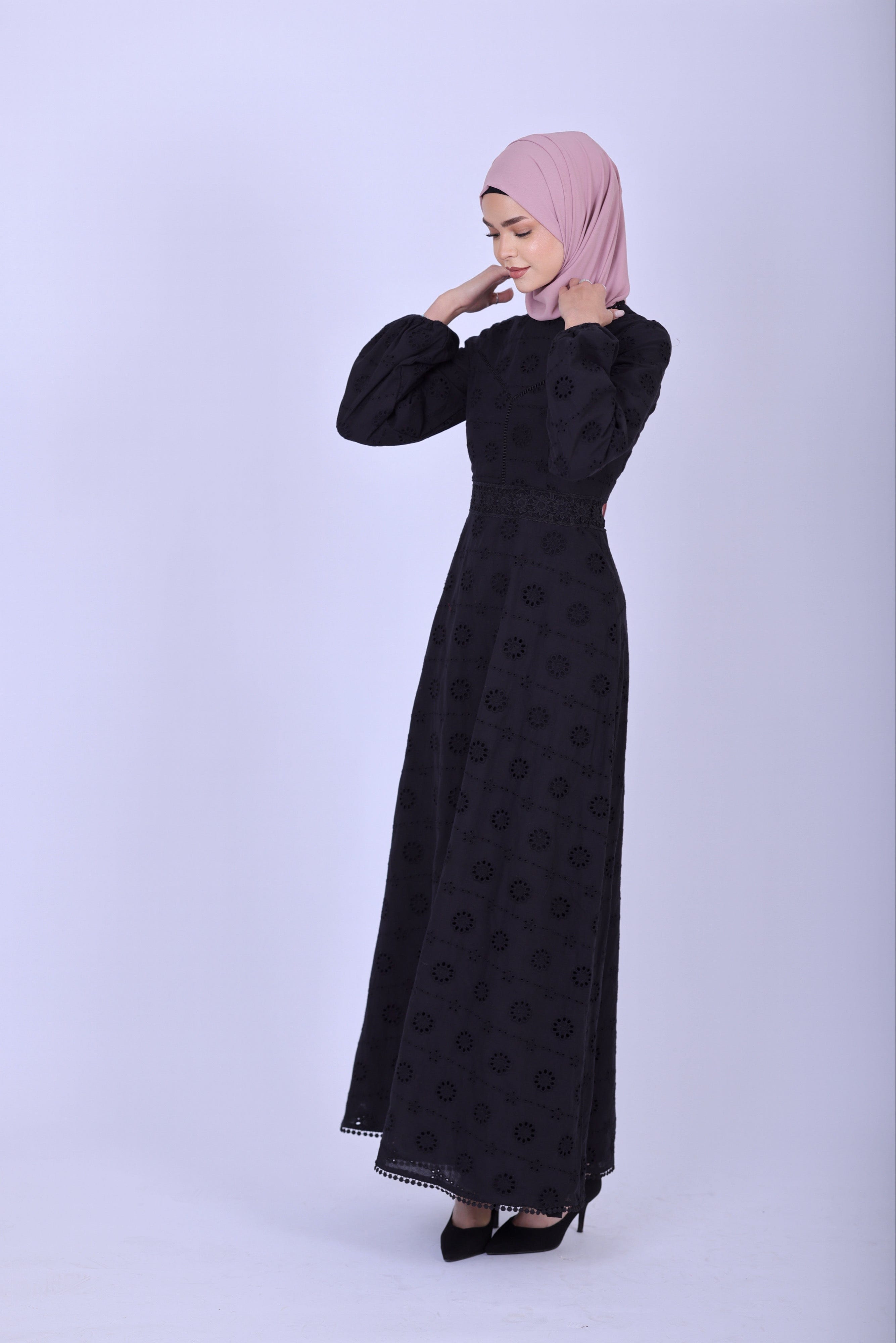 Chamomel Luxury 100% Cotton Modest Beach Dress - BLACK