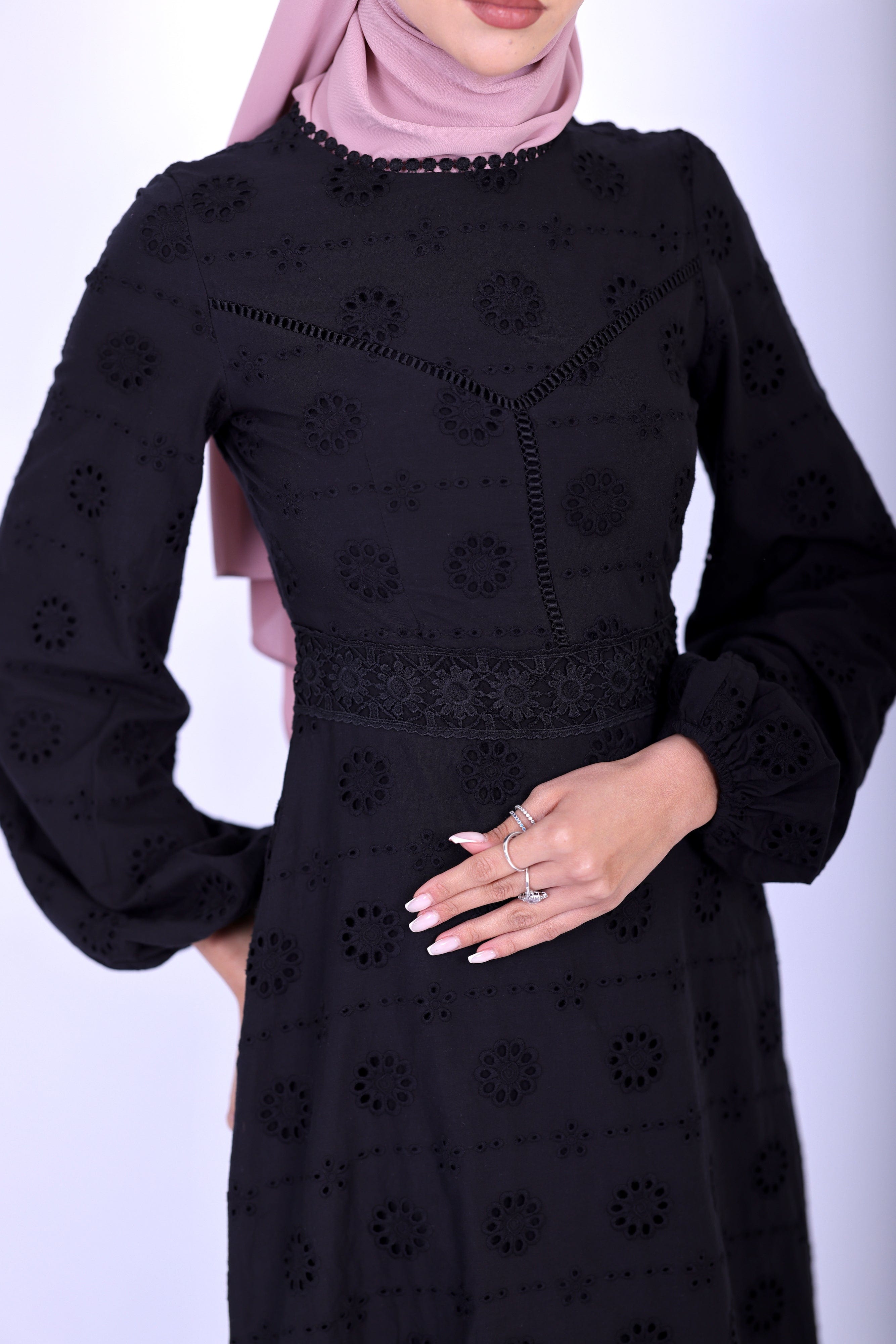 Chamomel Luxury 100% Cotton Modest Beach Dress - BLACK