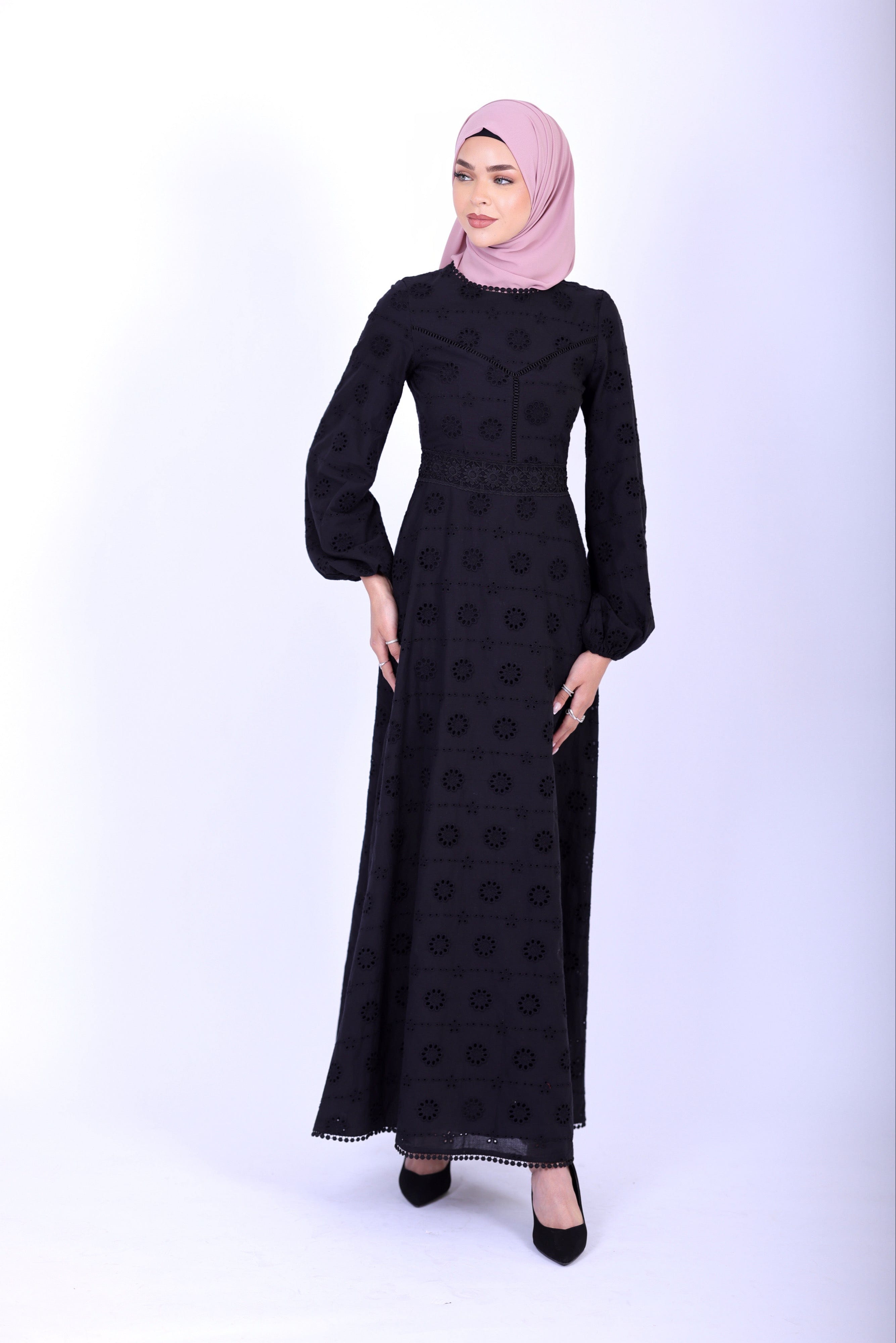 Chamomel Luxury 100% Cotton Modest Beach Dress - BLACK