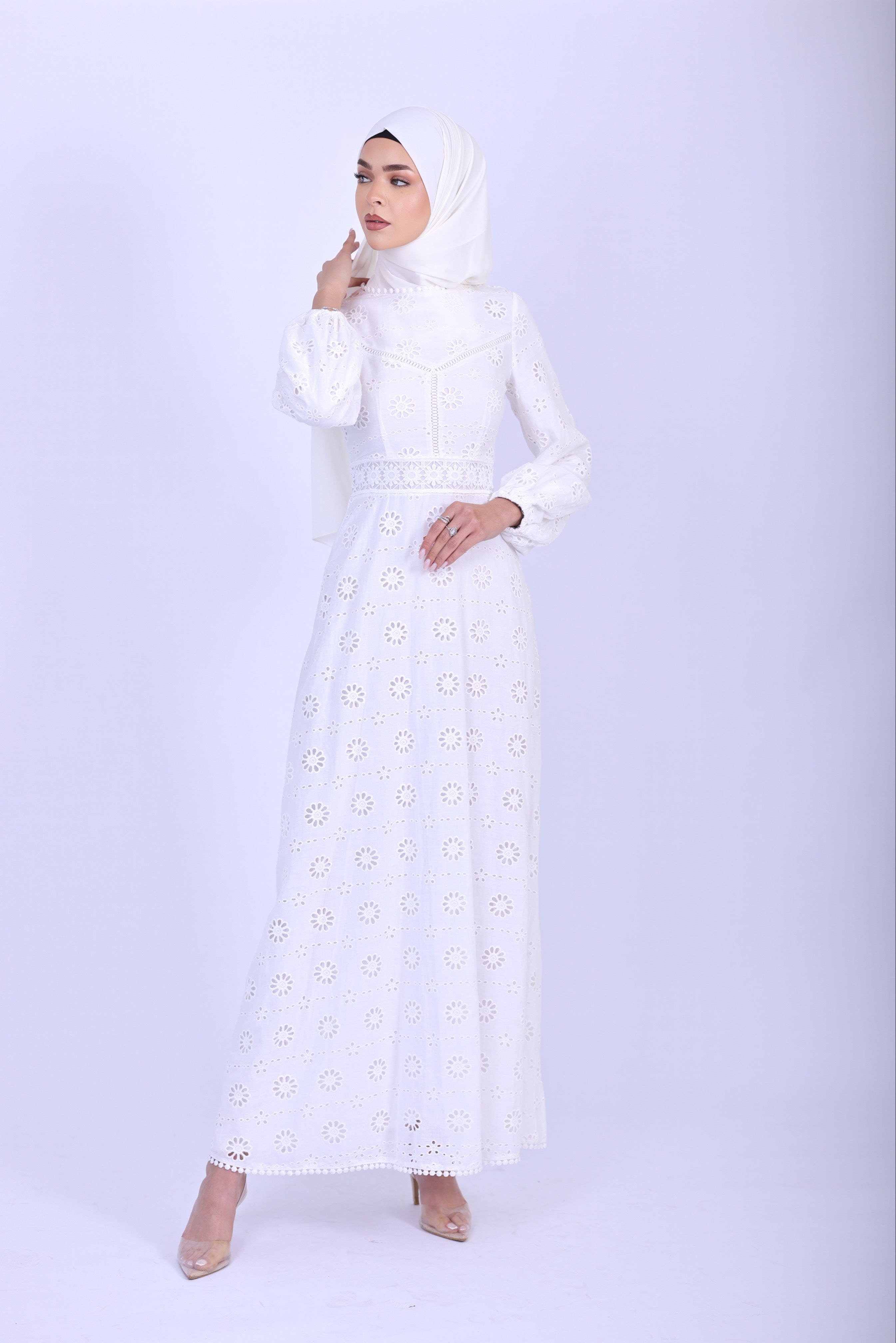 Chamomel Luxury 100% Cotton Modest Beach Dress - White