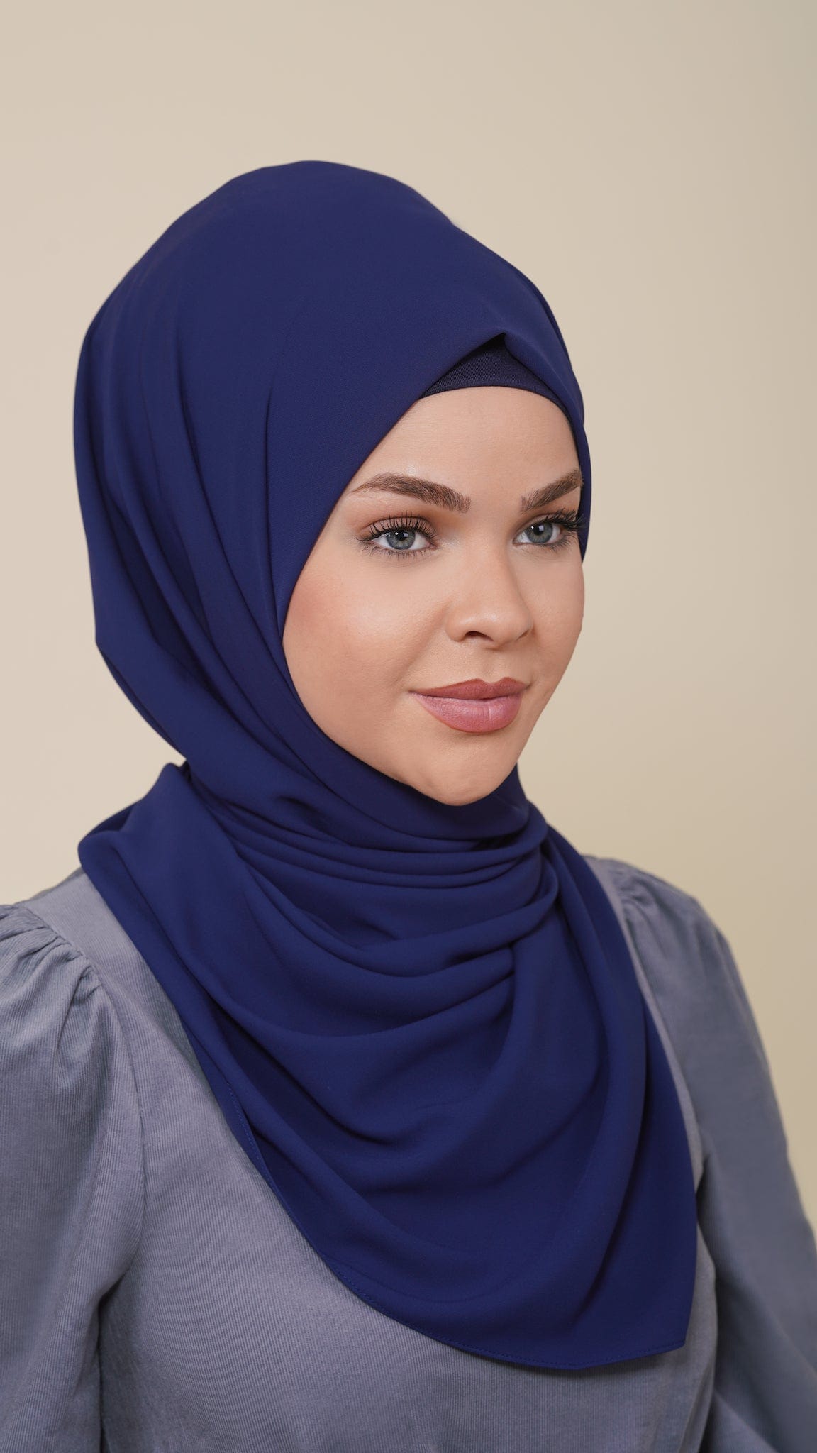 Chamomel Shawls Luxury Crepe Chiffon Hijab-Navy