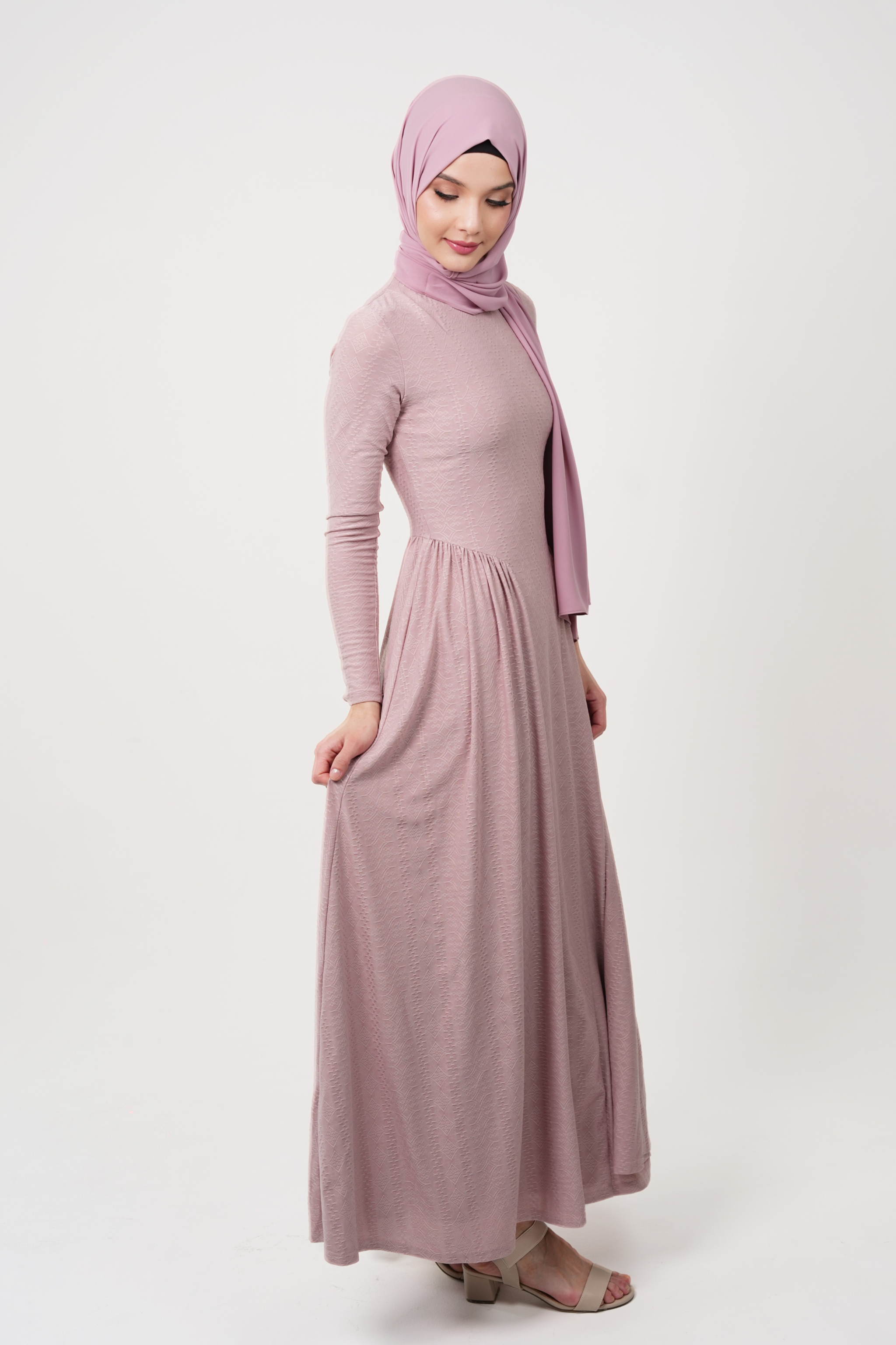 Maxi Dress with Luxury Textured Lycra - Pink