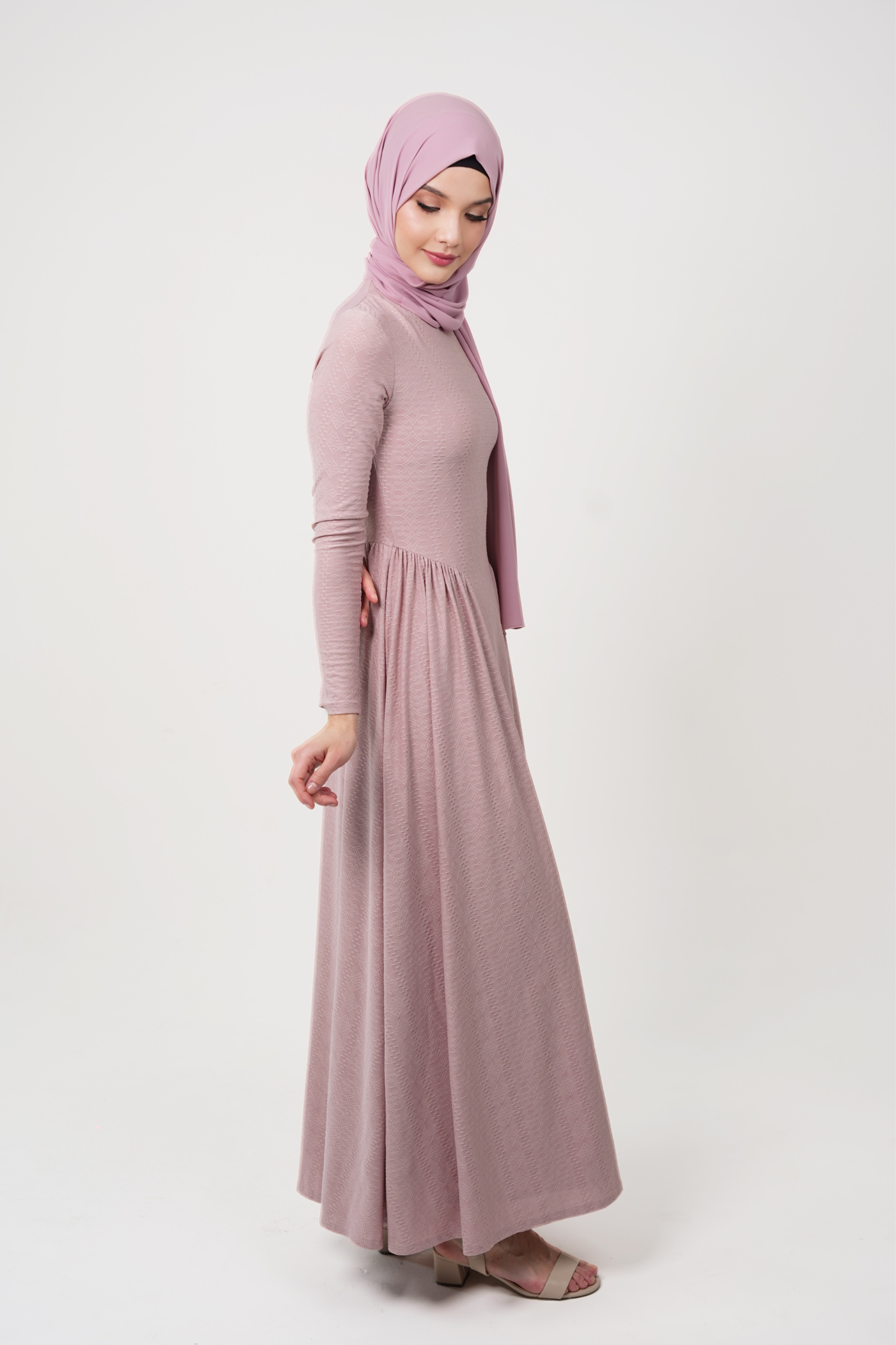 Maxi Dress with Luxury Textured Lycra - Pink