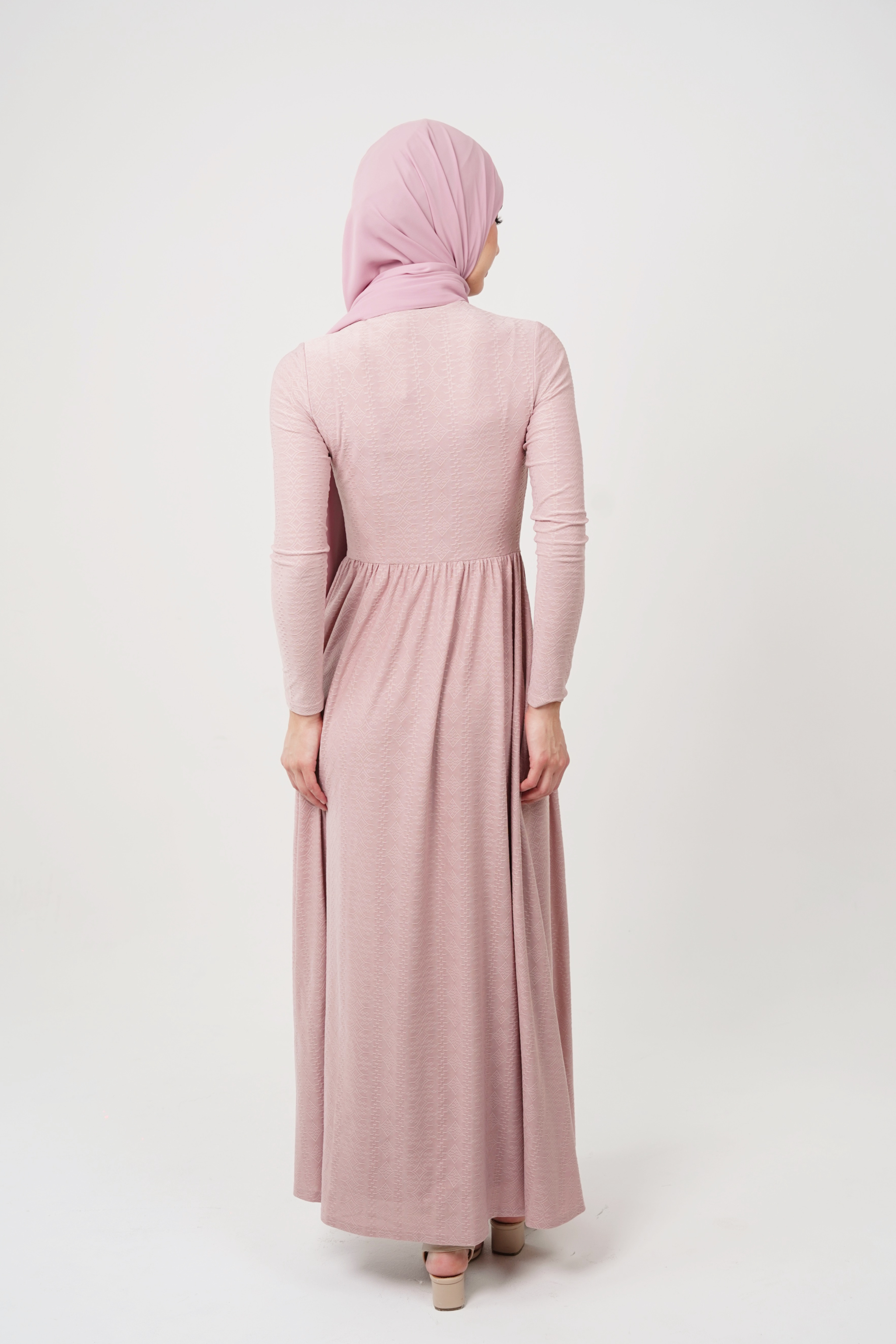 Maxi Dress with Luxury Textured Lycra - Pink