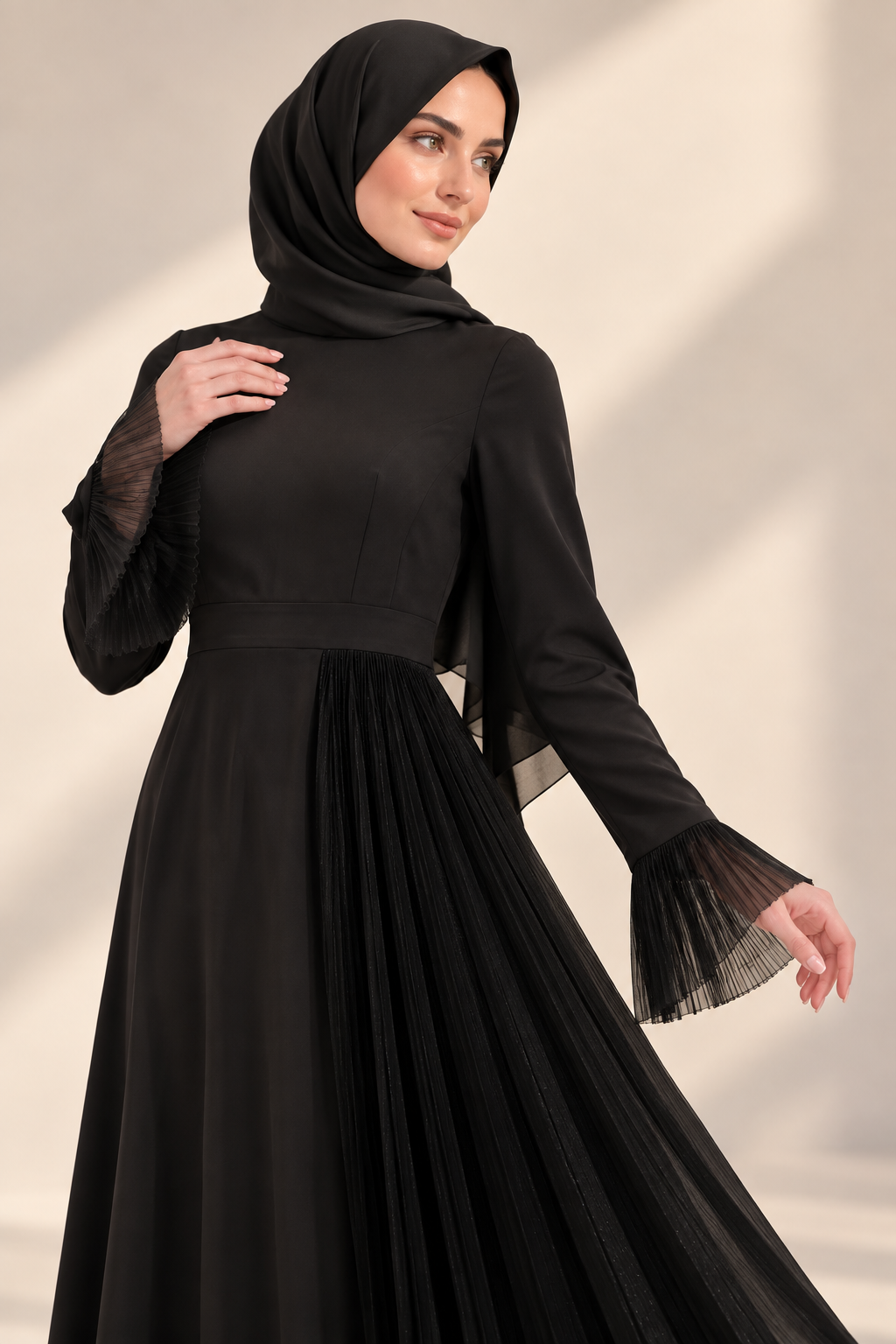 Luxury Satin Maxi Evening Dress- Black