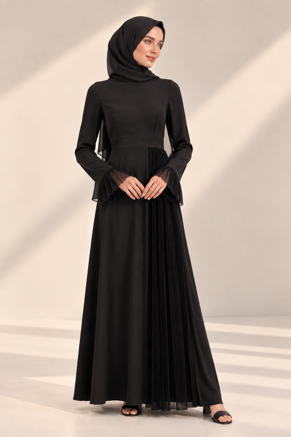 Luxury Satin Maxi Evening Dress- Black