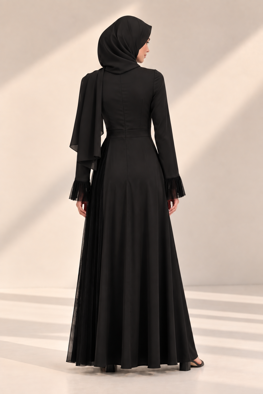 Luxury Satin Maxi Evening Dress- Black