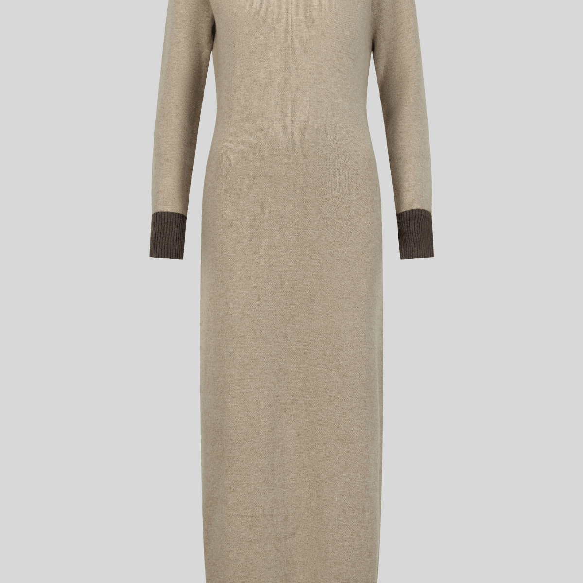 Luxury Woolen Pencil Silhouette Dress- Dark Beige Luxury Woolen Pencil Silhouette Dress- Dark Beige